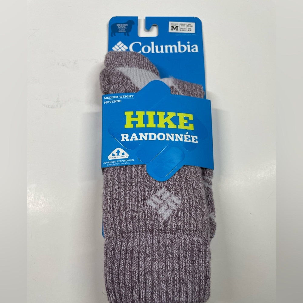 columbia hiking crew merino wool socks size medium US M6-9, W8-11.5